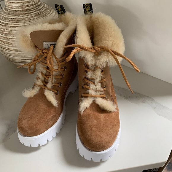 UGG Shoes - NWOB RARE Ugg x Dr. Marten Fur Lined Lace Up Boots, Size 38